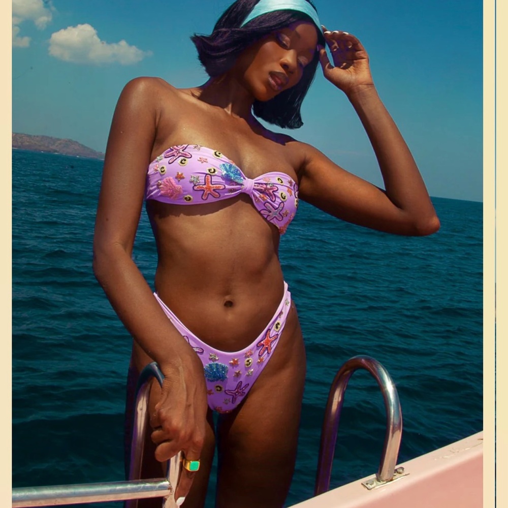QUINN EMBELLISHED SLIP ON LILAC BIKINI BOTTOMS